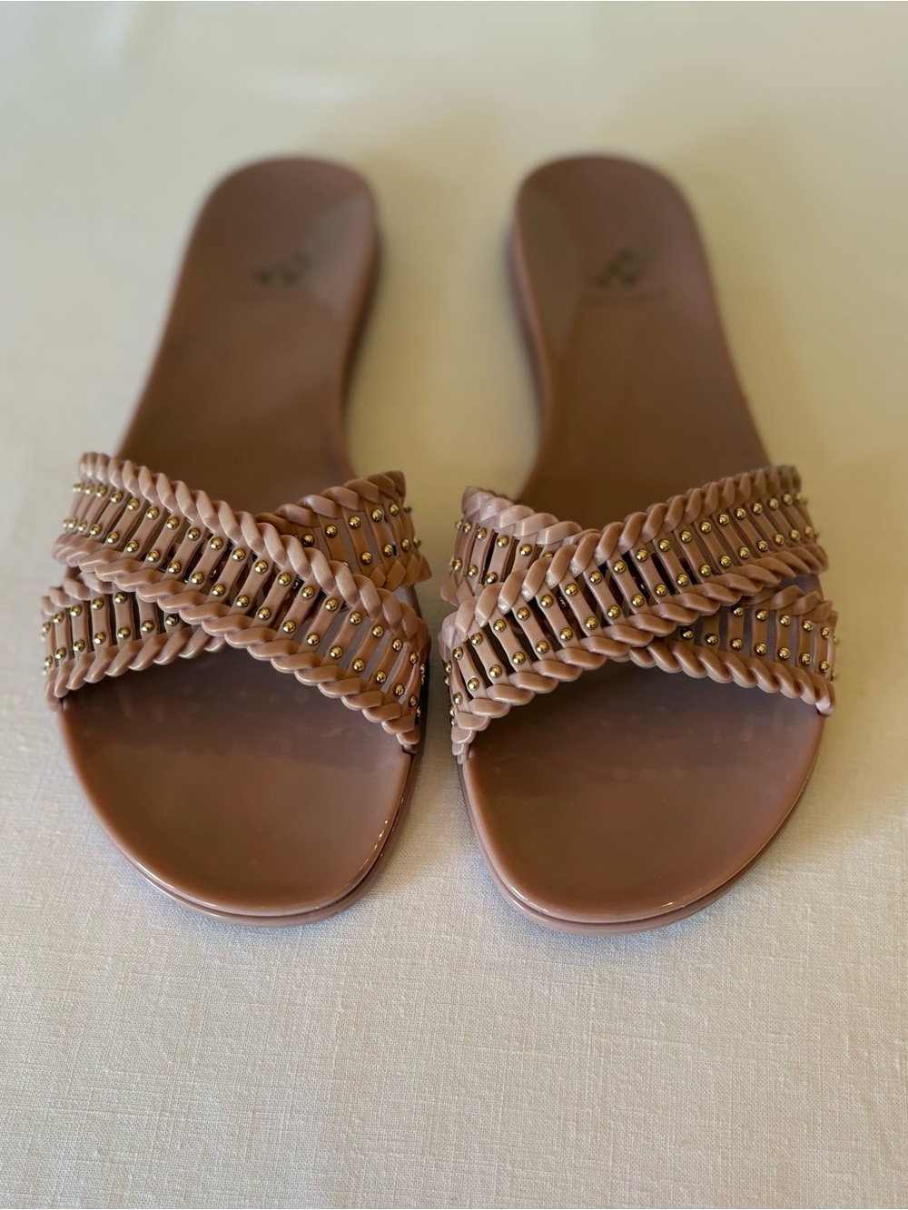 Vince Camuto Erindra Braided Slide Sandals with Gold Stud Detail in Blush